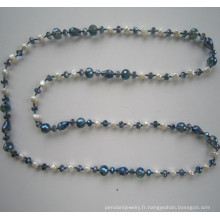 Perles longues d’eau douce & collier en cristal, bijoux de mode